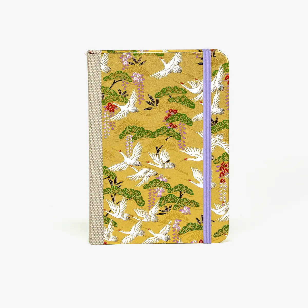 Blaupause-tagesplaner-B12xH16.5cm-bezogen-mit-Chiyogami-weisse-kraniche-auf-gold-Produktansicht-von-vorn2