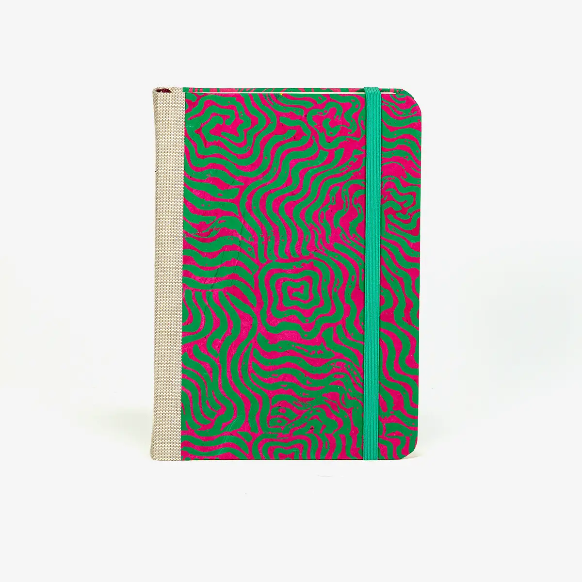Blaupause-tagesplaner-B12xH16.5cm-bezogen-mit-Loktapapier-Labyrinth-pink-auf-gruen-Produktansicht-von-vorn2