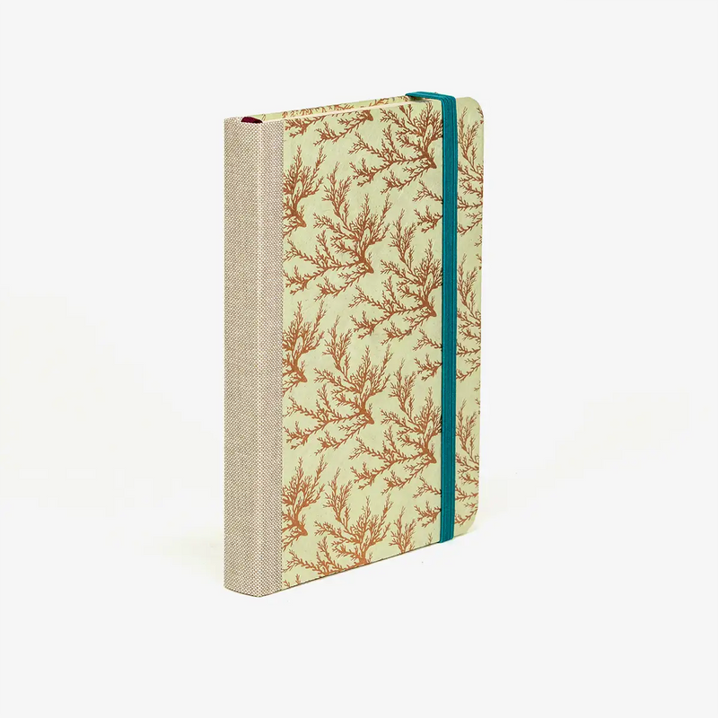 Blaupause-tagesplaner-B12xH16.5cm-bezogen-mit-Loktapapier-floral-kupfer-pastellgruen-Produktansicht-seitlich-von-hinten-1