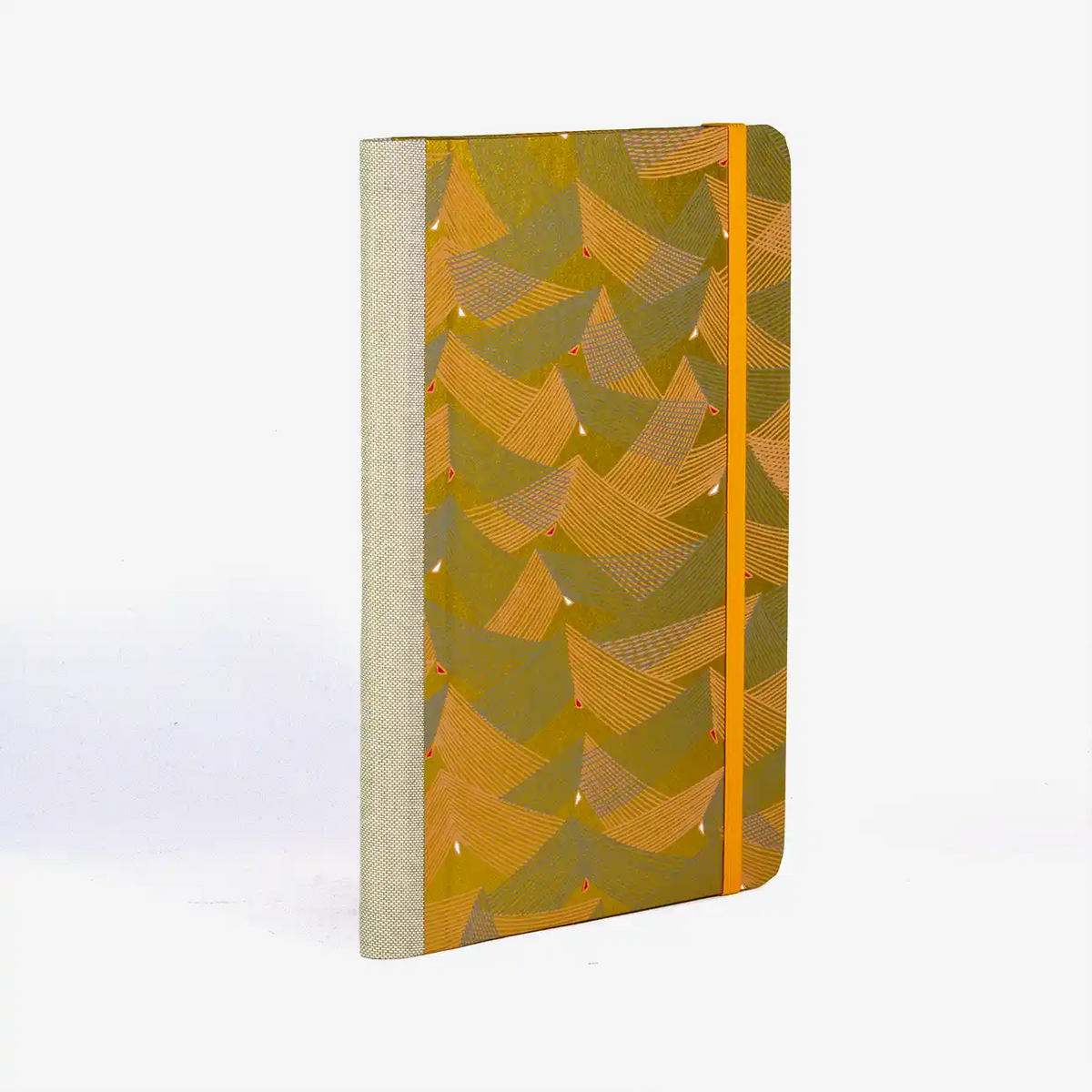 Blaupause-wochenplaner-A5-Bezogen-mit-Chiyogami-Saitenspiel-gold-Cover-Produktansicht-seitlich-vorn