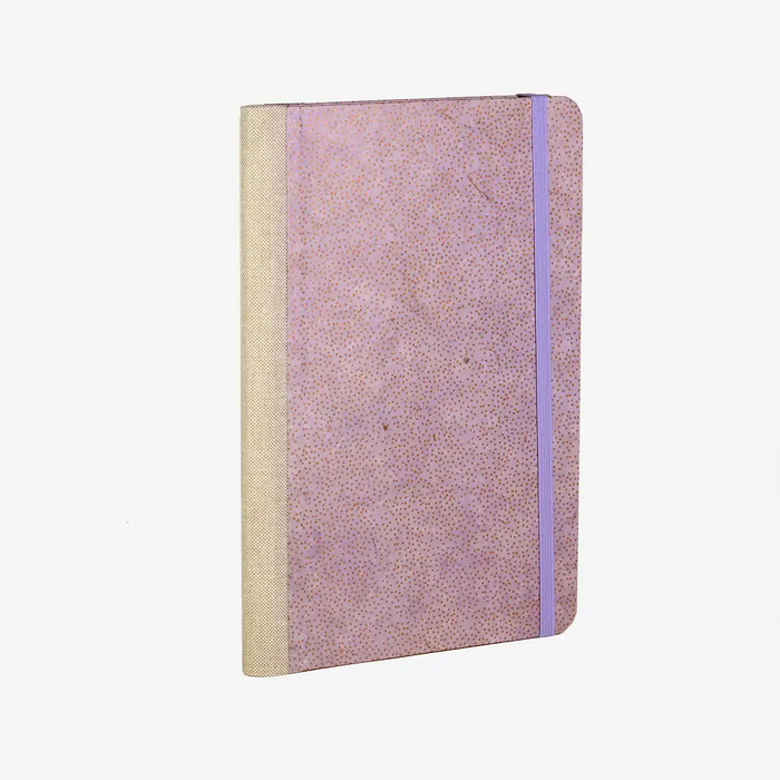 Blaupause-wochenplaner-A5-Bezogen-mit-Minipunkte-Kupfer-auf-lavendel-Cover-Produktansicht-seitlich-vorn