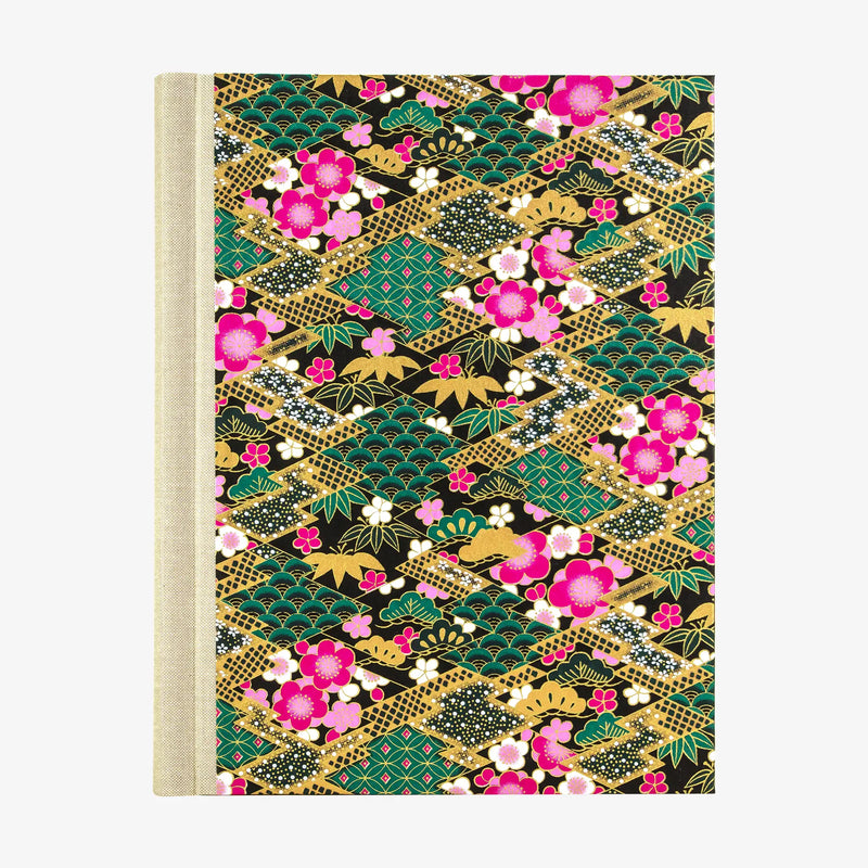 Fotoalbum / H30xB23cm / 60 Seiten / Floral,geometrisch - Rauten mit Pattern gefüllt - grün