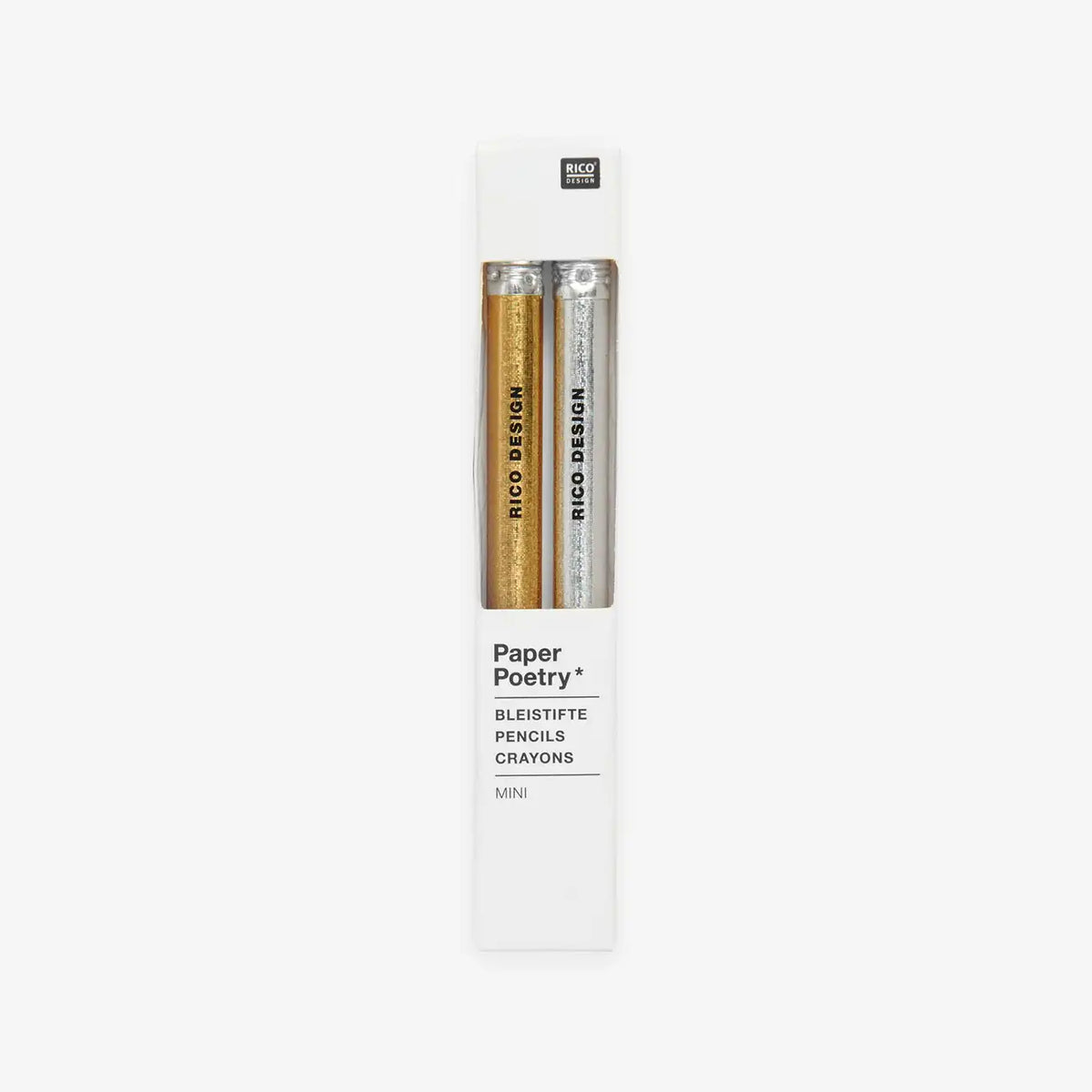 Bleistift-Mini-Bleistiftset-2erSet-10cm-Gold-Silber-Produktansicht-in-Verpackung