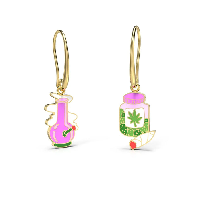 Ohrringe / Creolen / Bong & Weed / Gold Marijuana 420 Statement Jewelry