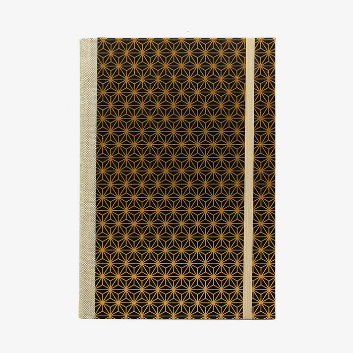 Bulletjournal-notizbuch-A5-224Seiten-cover-mit-Chiyogami-bezogen-Motiv-Ashanoa-kupfer-auf-schwarz-cover-von-vorn