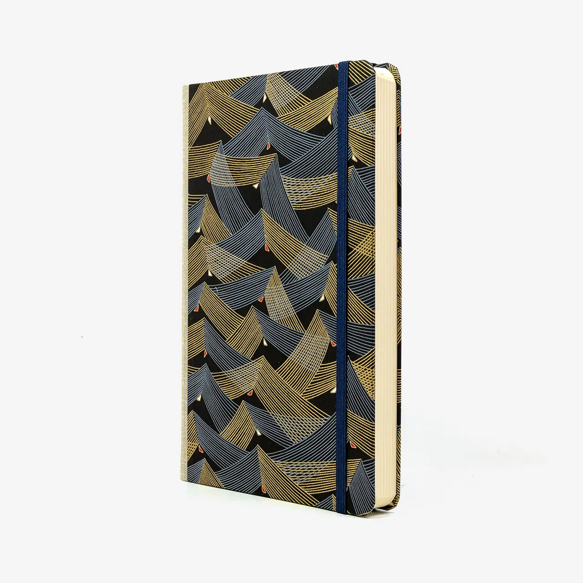 Bulletjournal-notizbuch-A5-224Seiten-cover-mit-Chiyogami-bezogen-Motiv-Saitenspiel-schwarz-cover-seitlich-von-vorn