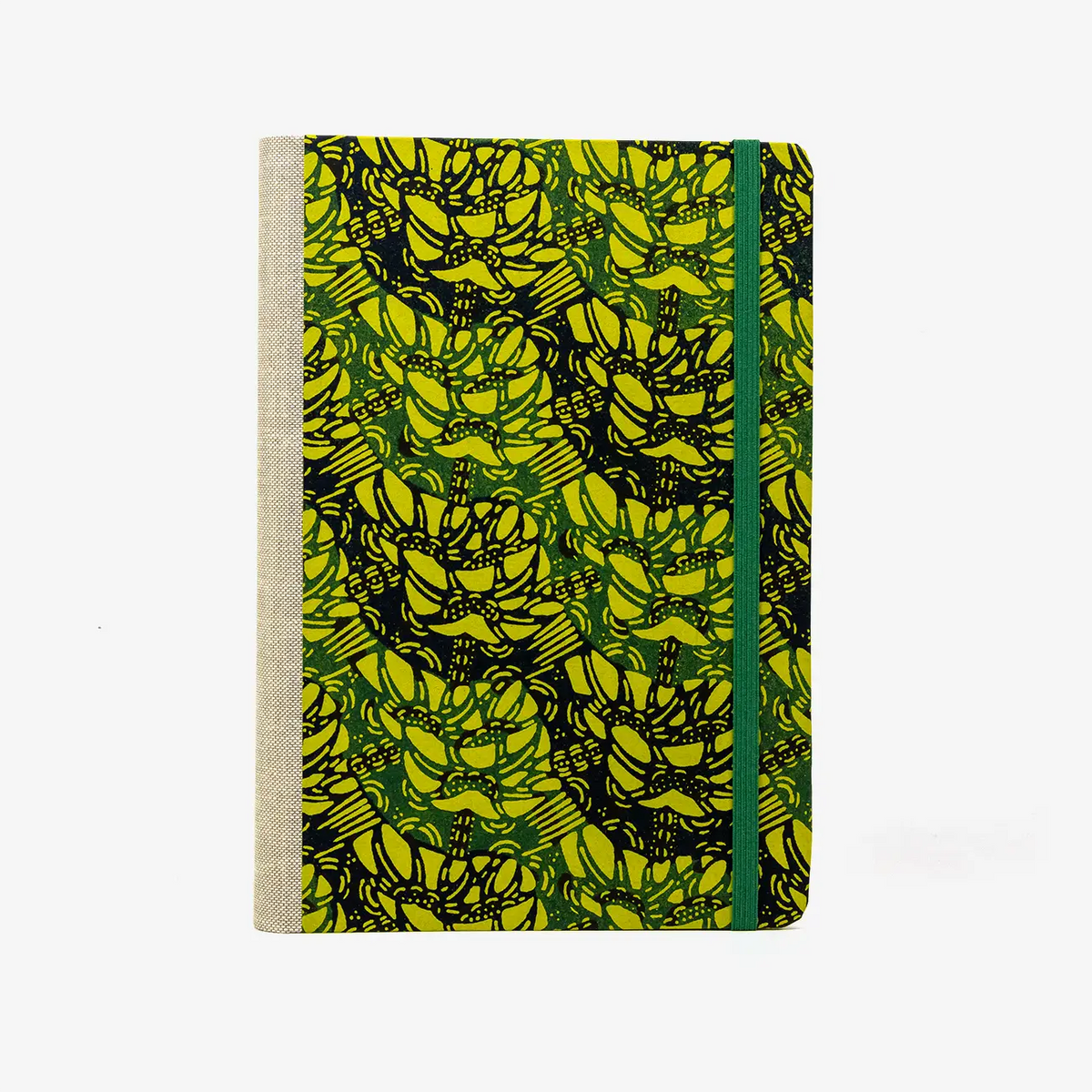 Bulletjournal-notizbuch-A5-224Seiten-cover-mit-Katazome-shi-bezogen-Motiv-blaetter-gruen-cover-von-vorn