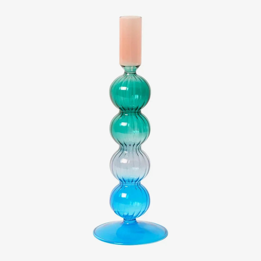 Candle holder / Kerzenständer / Glas Kerzenhalter / kobalt/hellblau/grün/pink