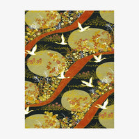 Chiyogami-Papier-754C1-Kraniche-weiss-gold-orange-schwarz-Ausschnitt-2