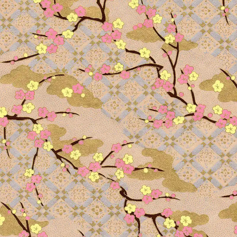 Chiyogami-Papier-879C-Pastelgelb-silber-ivory-Ausschnitt-1