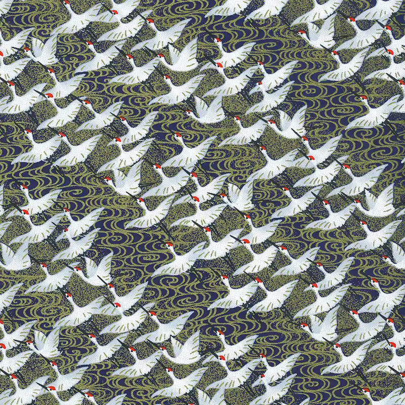 Chiyogami-Papier-Animals-1064C_-_Kraniche-weiss-auf-_Wasser-_Gold-Blau-Ausschnitt-1