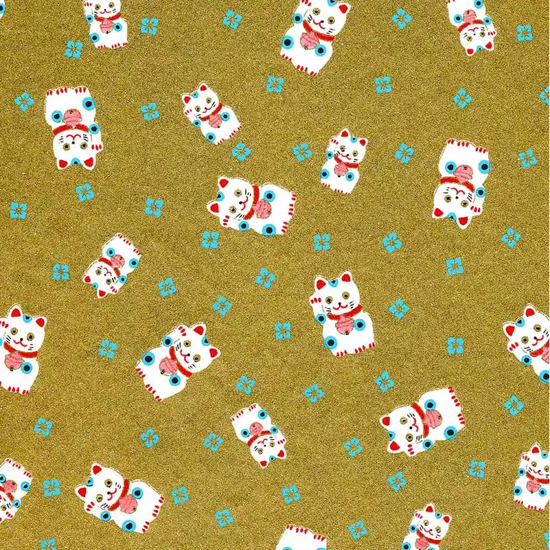 Chiyogami-Papier-Animals-651C-Winkekatze-gold-Ausschnitt-1