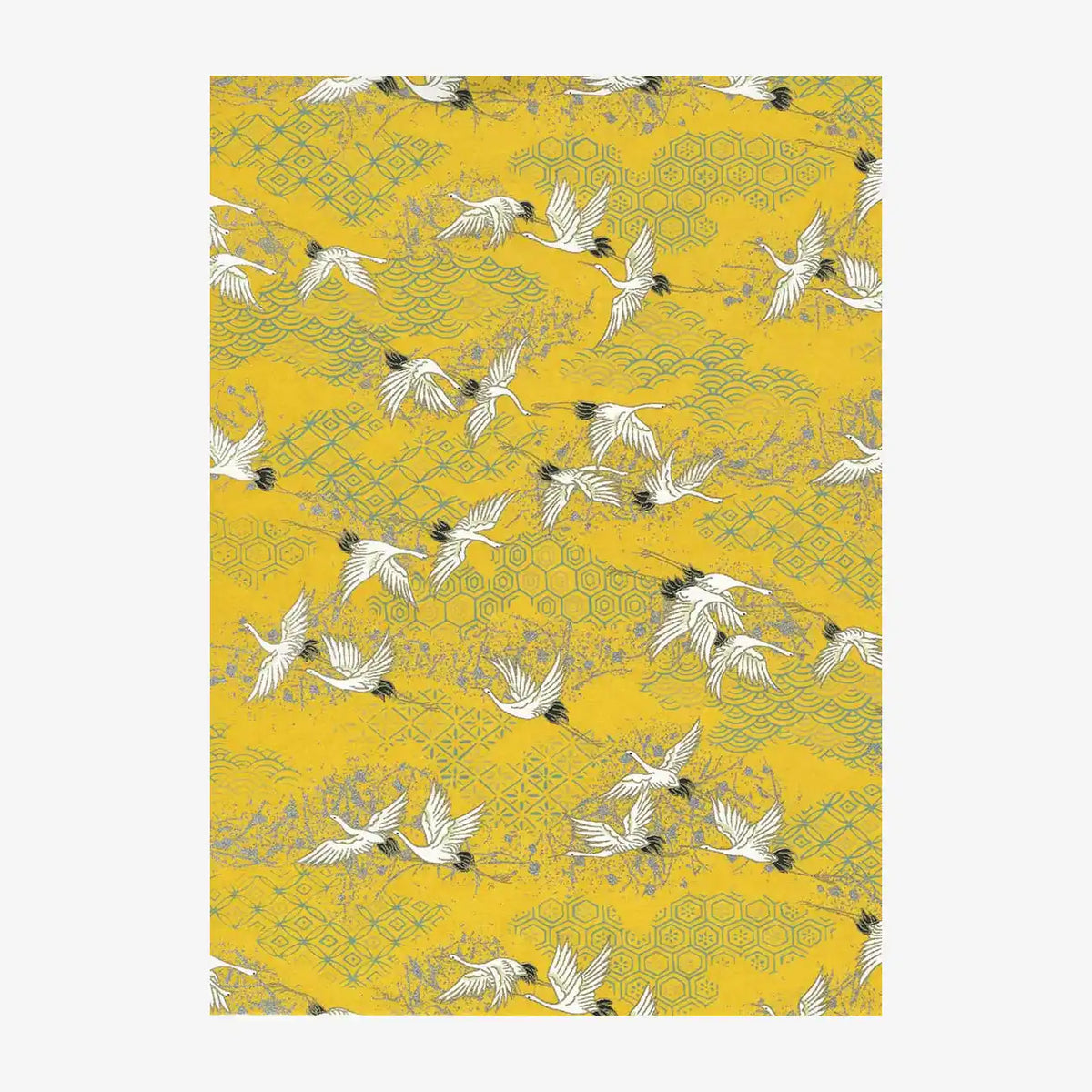 Chiyogami-Papier-Animals1005C-Kraniche-weiss-auf-gelb-Ausschnitt-2