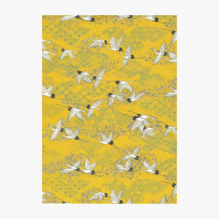 Chiyogami-Papier-Animals1005C-Kraniche-weiss-auf-gelb-Ausschnitt-2