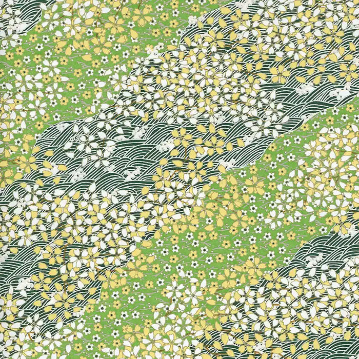 Chiyogami-Papier-Botanical-1072C-Wiese-gruen-gelb-Ausschnitt-1