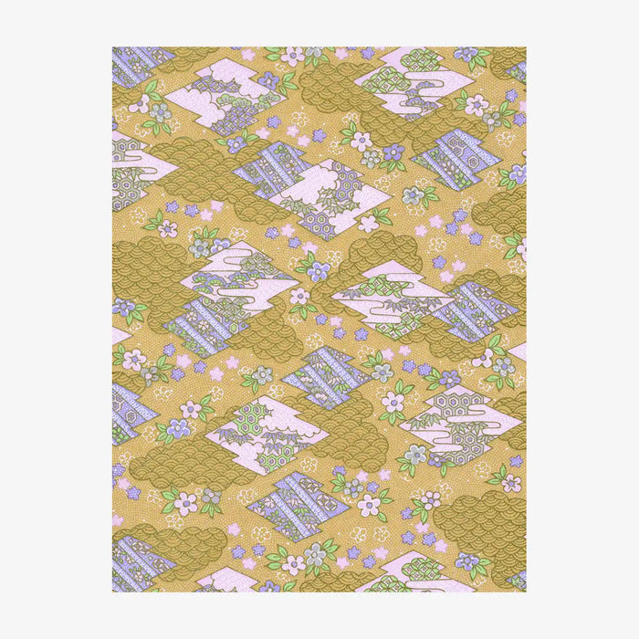 Chiyogami-Papier-Traditional-1078C-Rauten-Wolken-dunkelgelb-Ausschnitt-2