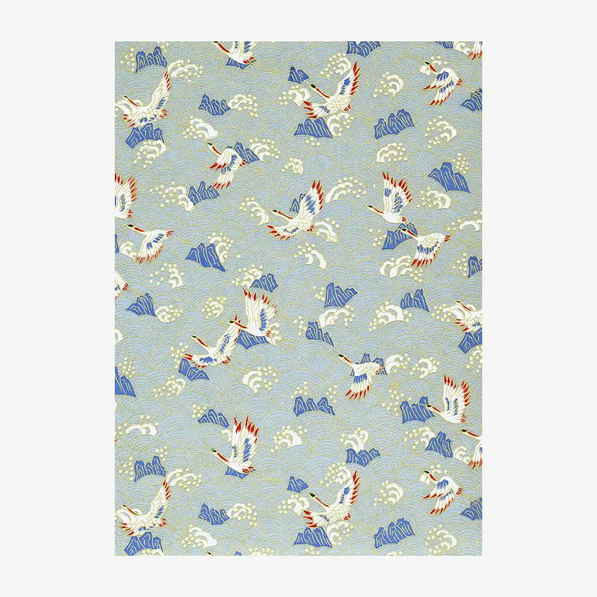 Chiyogami-Papier-Traditional-414C-Kraniche-weiss-rot-hellblauen-Wellen-Ausschnitt-2