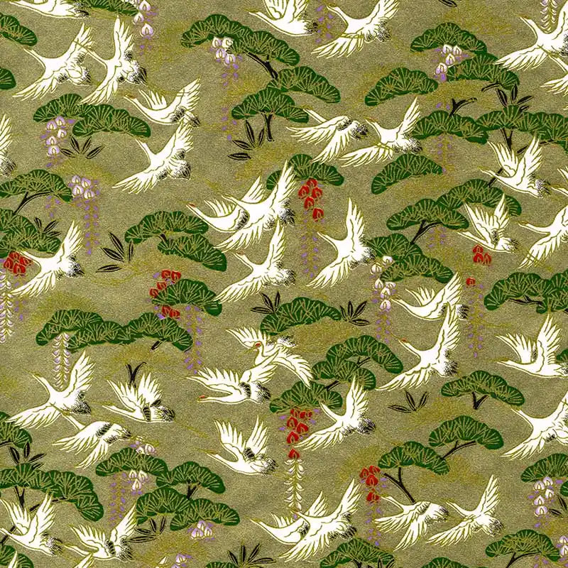 Chiyogami-Papier-animals-828C-Kraniche-Kiefern-auf-Gold-Ausschnitt-1