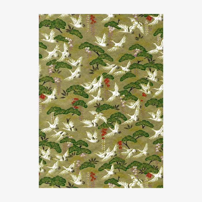 Chiyogami-Papier-animals-828C-Kraniche-Kiefern-auf-Gold-Ausschnitt-2