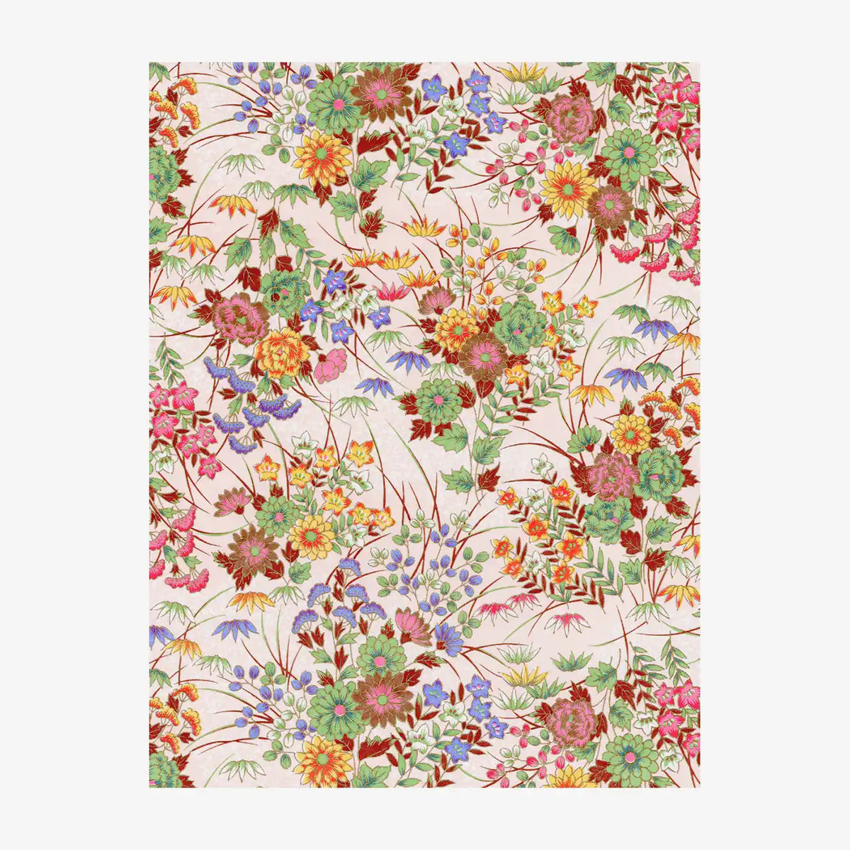 Chiyogami-Papier-botanical-1089C-Blumenbukett-bunt-auf-pink-Ausschnitt-2