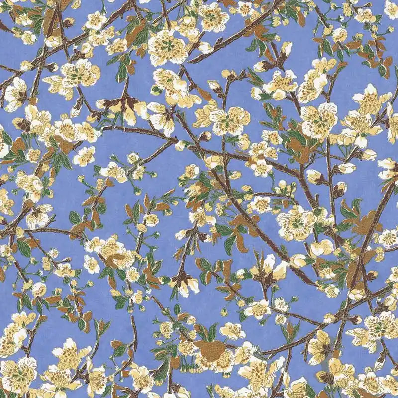 Japanese Paper place | Chiyogami Papier | Floral | Bogen 246C - Kirschzweige auf blau