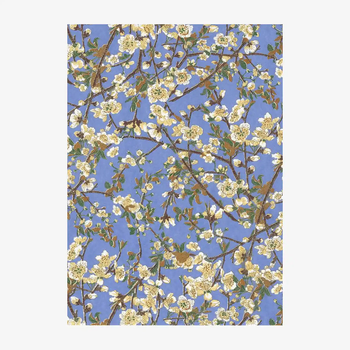Japanese Paper place | Chiyogami Papier | Floral | Bogen 246C - Kirschzweige auf blau