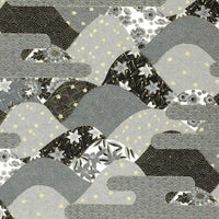Chiyogami-Papier-botanical-Bogen-30C-Berge-Nebel-grau-gold-Ausschnitt-1
