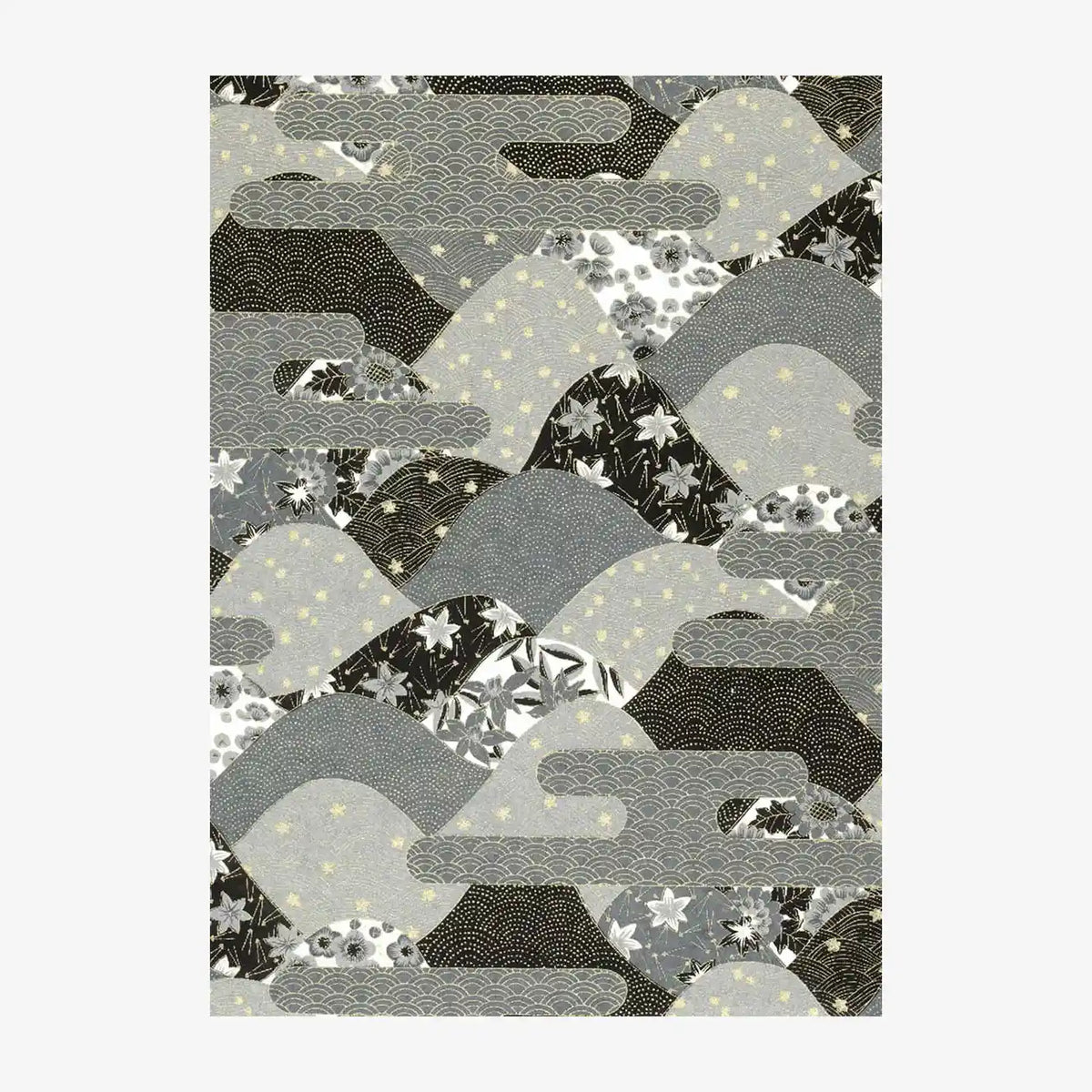Chiyogami-Papier-botanical-Bogen-30C-Berge-Nebel-grau-gold-Ausschnitt-2
