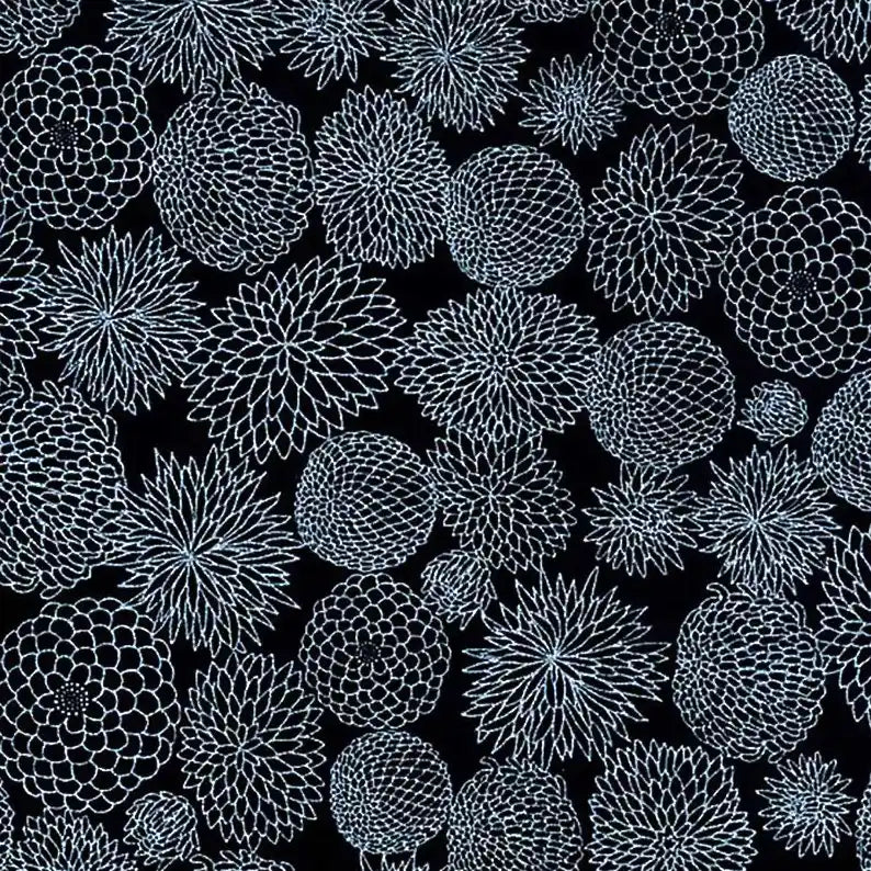 Japanese Paper place | Chiyogami Papier | Floral | Bogen 909C - Chrysathemen - silber/schwarz