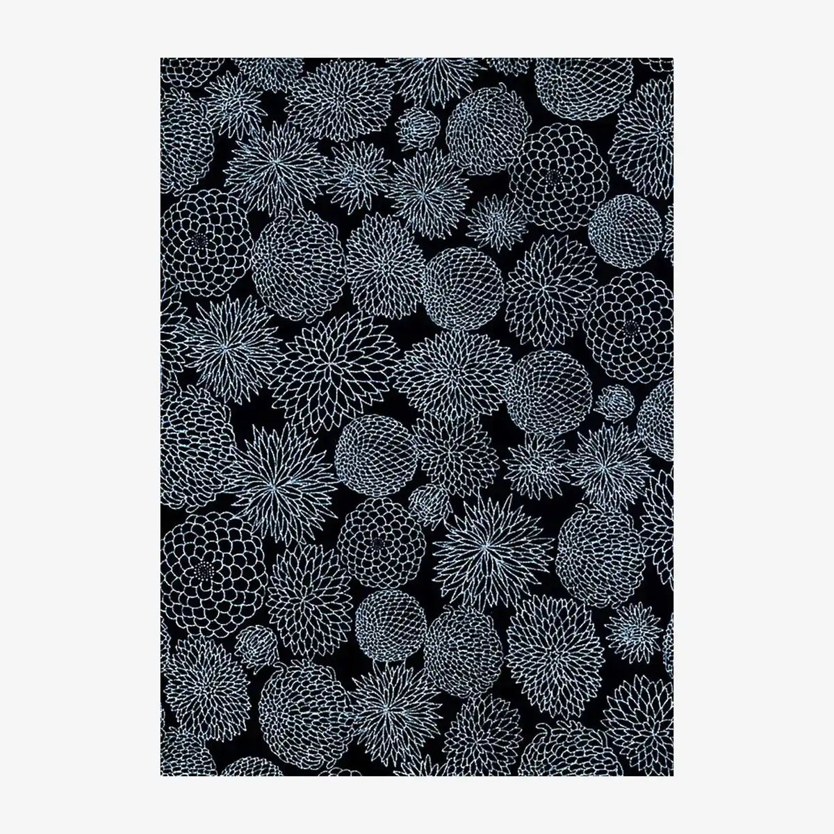 Japanese Paper place | Chiyogami Papier | Floral | Bogen 909C - Chrysathemen - silber/schwarz