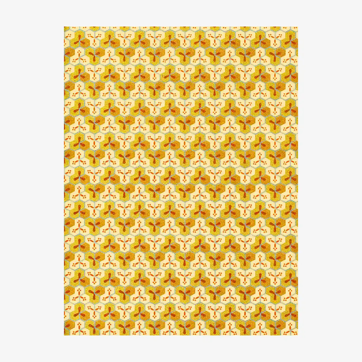 Japanese Paper place | Chiyogami Papier | Geometrisch | Bogen 1084C - Bienenwabenmuster-gold-kupfer-silber