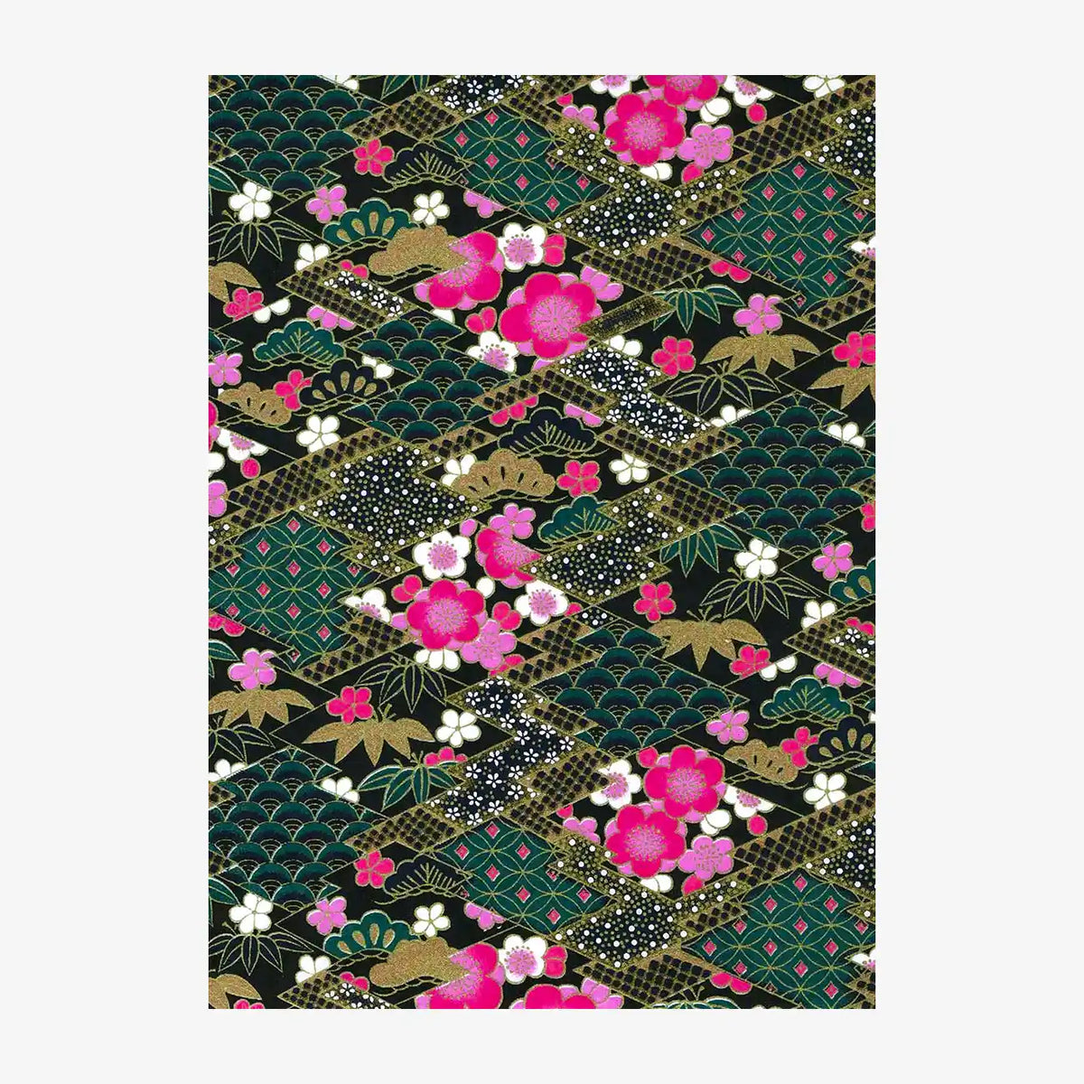Japanese Paper place | Chiyogami Papier | Floral,geometrisch | Bogen 924C  - Rauten/grün/gold/pink
