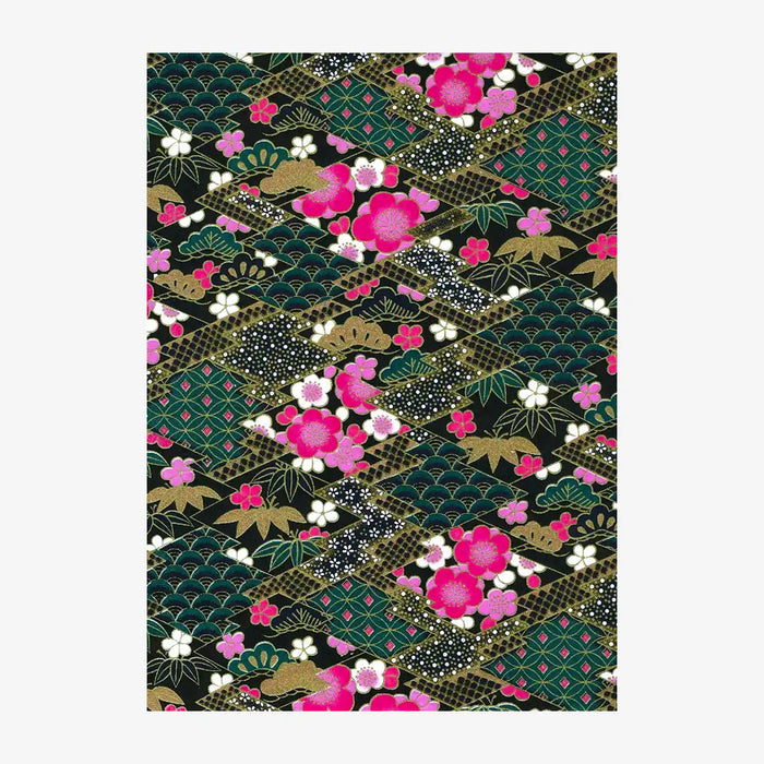 Chiyogami Papier | Floral,geometrisch | Bogen 924C Rauten/grün/gold/pink