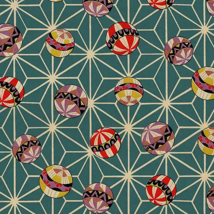Chiyogami-Papier-traditional-958C-Ashanoa-und-Kugeln-mit-Mustern-blau-Ausschnitt-1