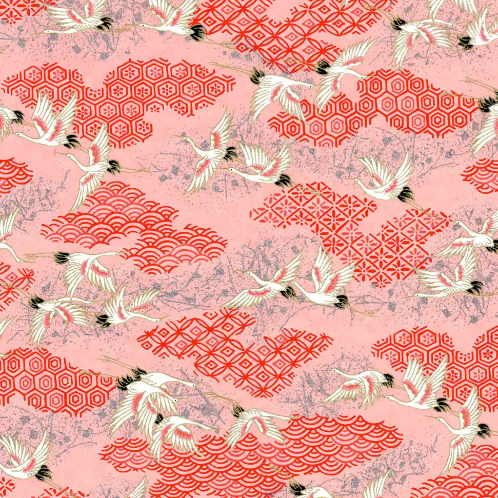 Chiyogami-Papier-traditional-Bogen-1108C-Kraniche-Pink-Ausschnitt-1