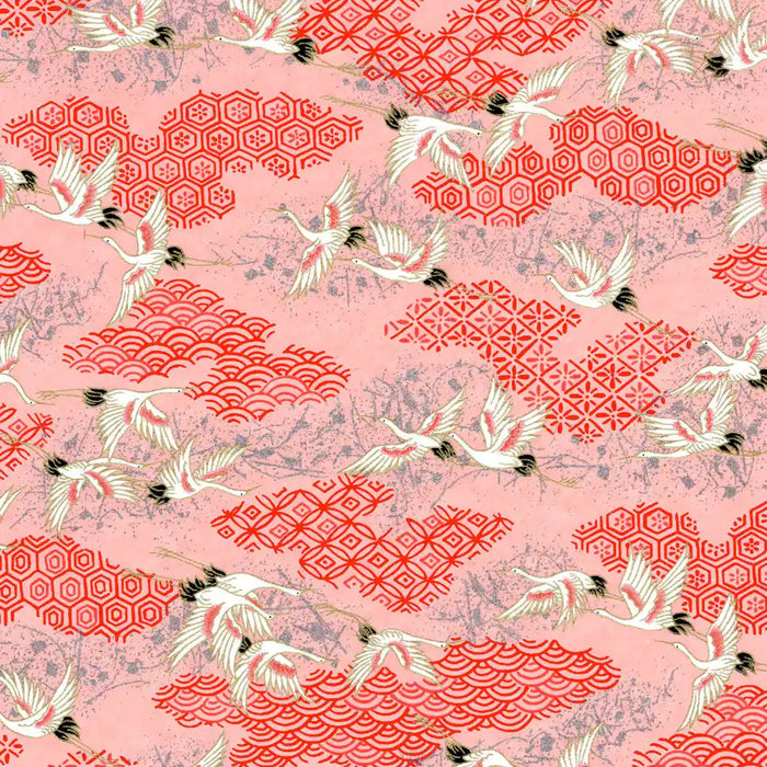 Chiyogami-Papier-traditional-Bogen-1108C-Kraniche-Pink-Ausschnitt-1