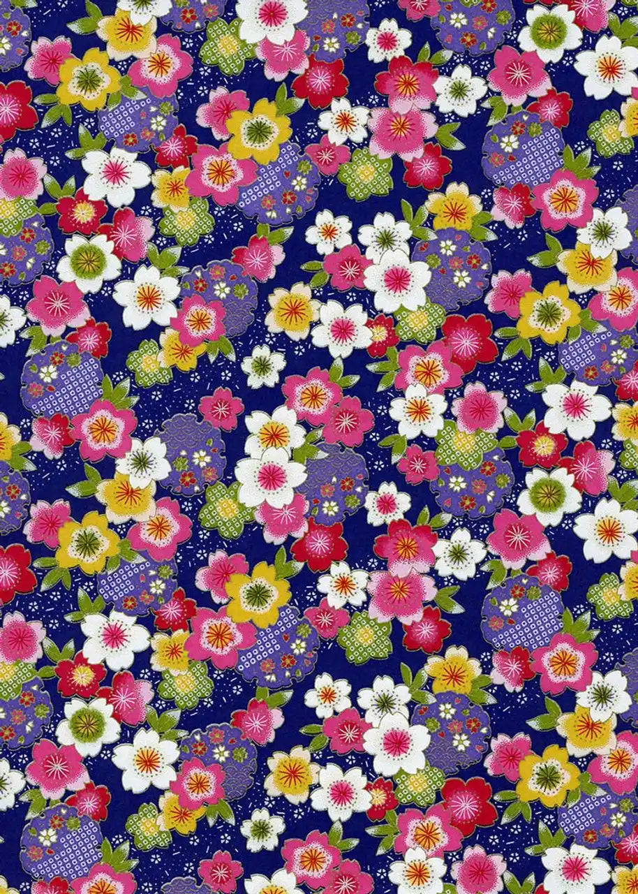 Chiyogami / Floral - Blütenmuster - bunt auf purple