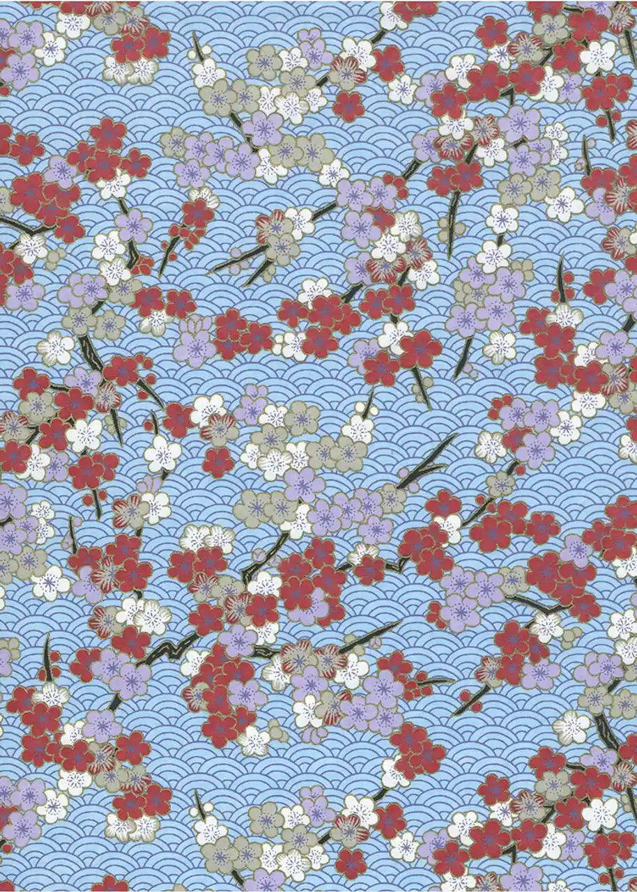 Chiyogami / Floral - Blüten - bunt -Haifischhaut - blau