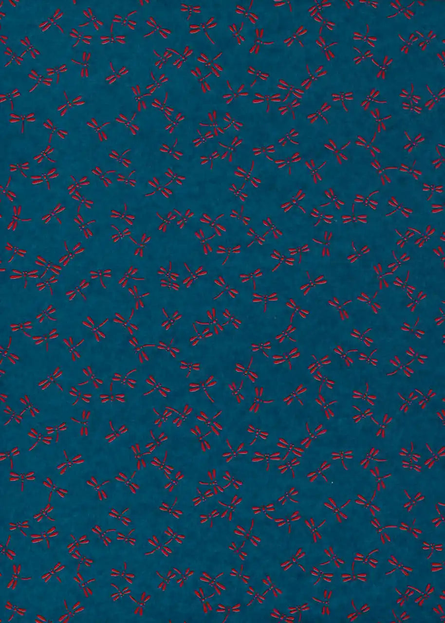Japanische Lackpapiere / Lacquered Yuzen Dragonfly blau / rot
