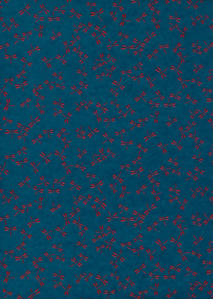 Japanische Lackpapiere / Lacquered Yuzen Dragonfly blau / rot