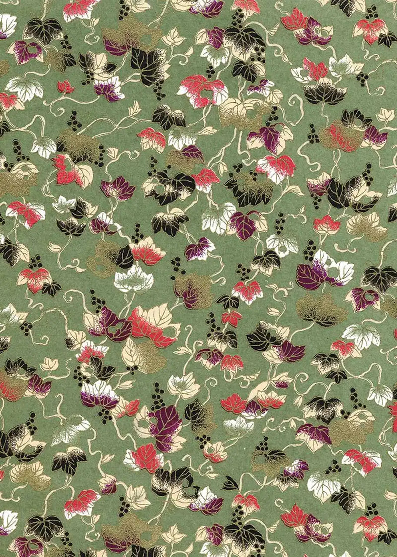 Chiyogami / Contemporary, Botanical - Weinblaetter auf gruen