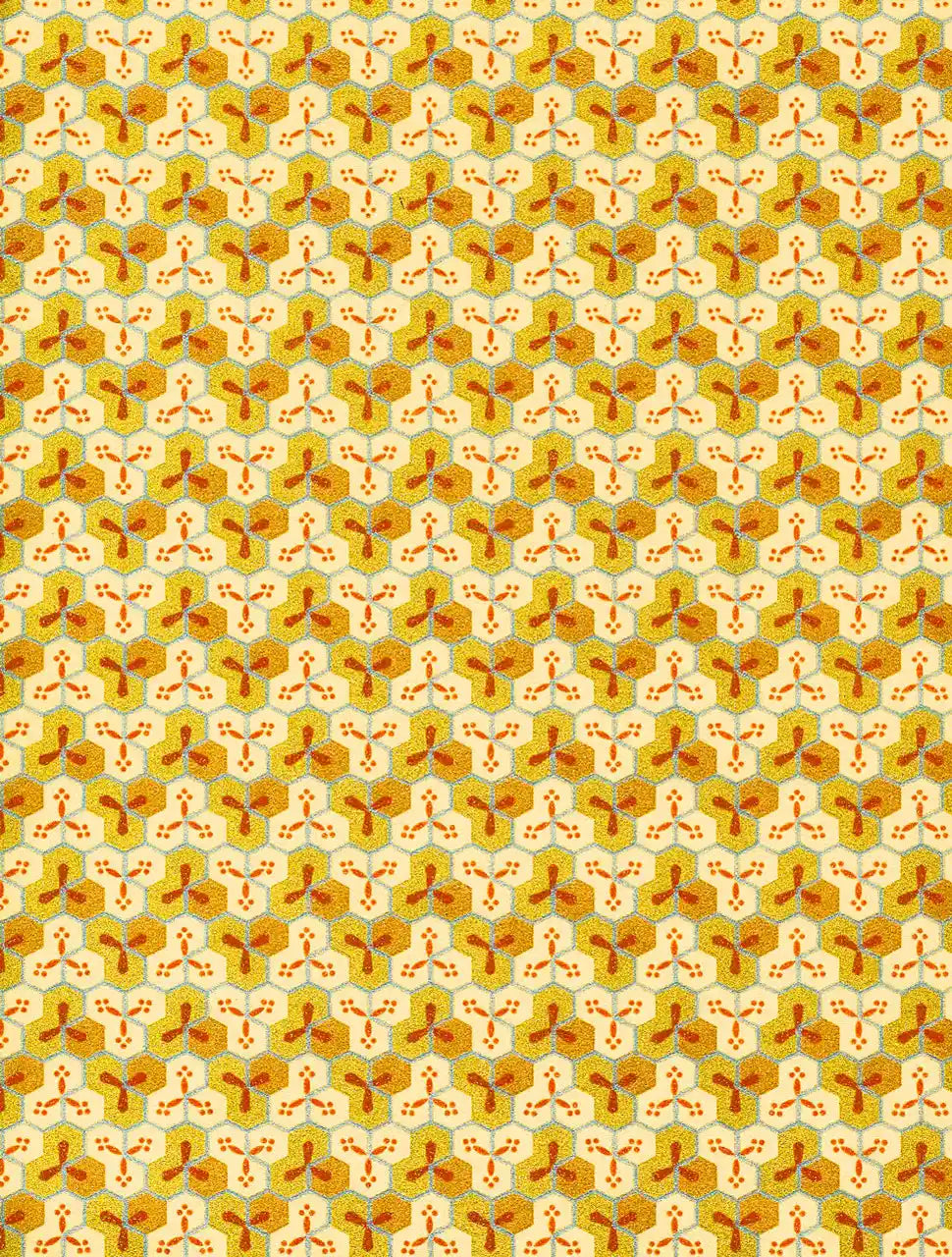 Chiyogami / Bienenwabenmuster-gold-kupfer-silber