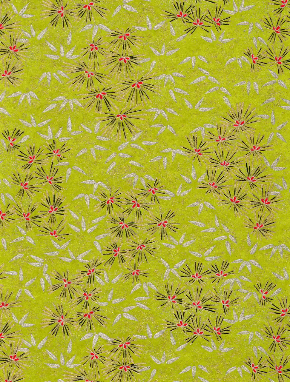 Chiyogami / Botanisch - grün-silber-gold