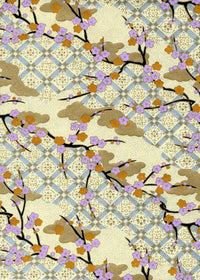 Chiyogami / Floral - Pastelgelb, silber, ivory