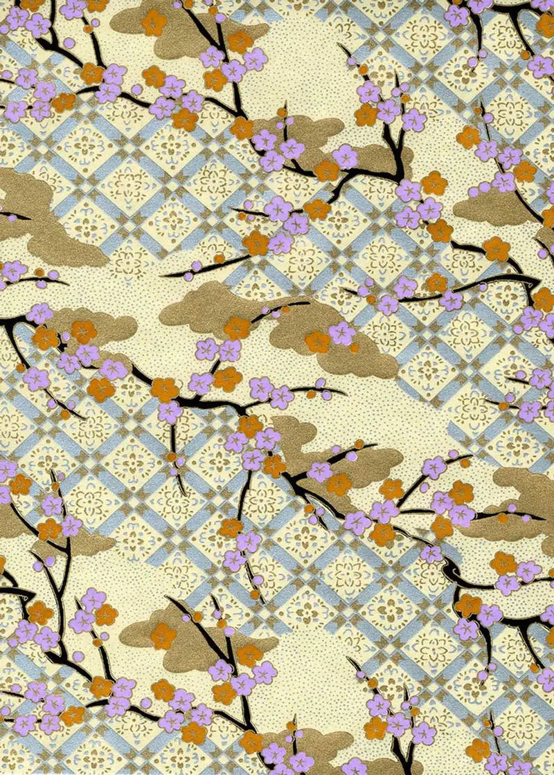 Chiyogami / Floral - Pastelgelb, silber, ivory