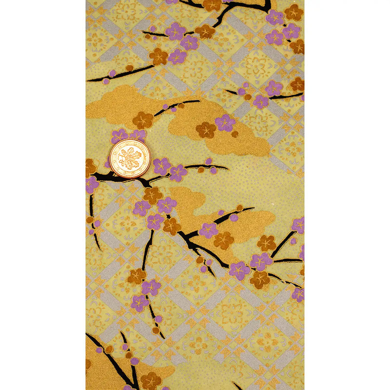 Chiyogami / Floral - Pastelgelb, silber, ivory