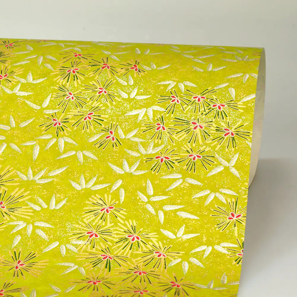 Chiyogami / Botanisch - grün-silber-gold