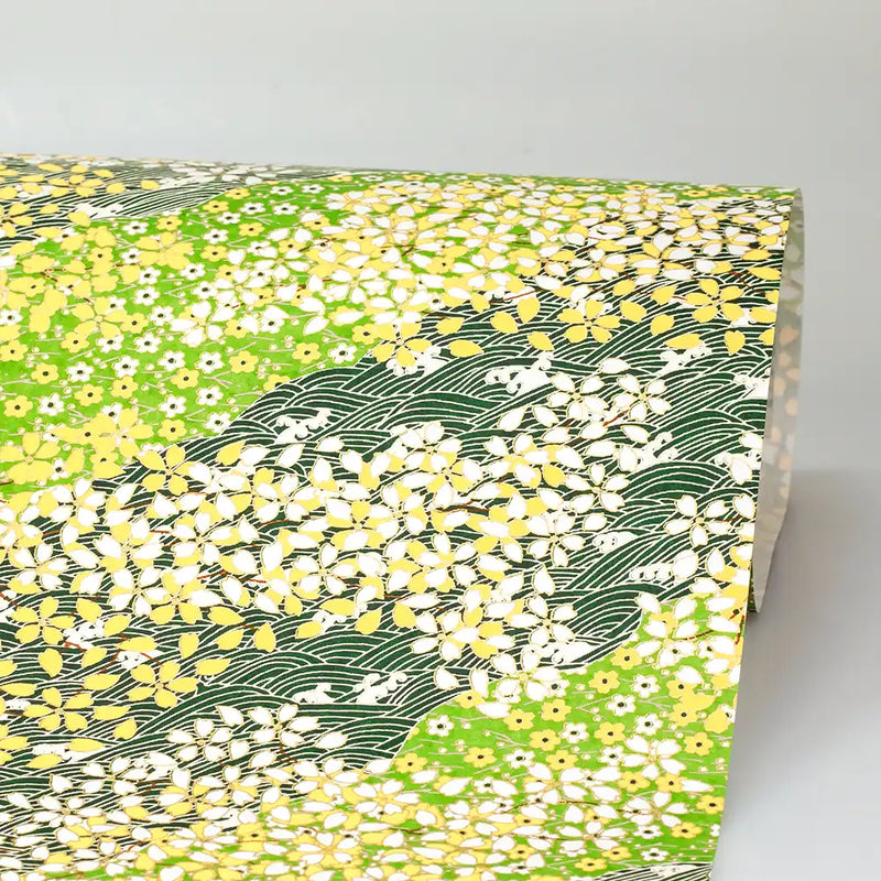 Chiyogami / Floral, Traditional, Botanical - Wiese / gruen-gelb