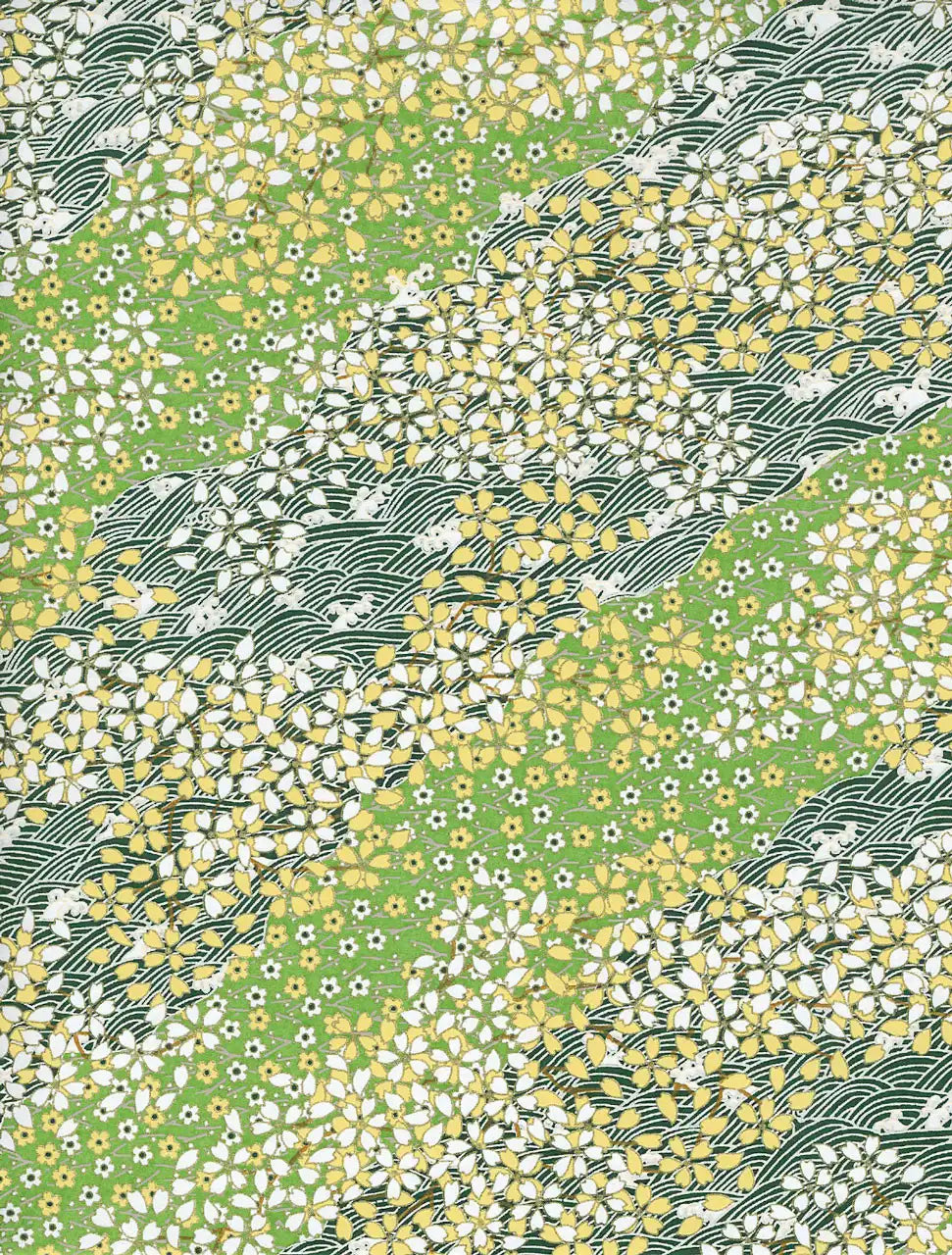 Chiyogami / Floral, Traditional, Botanical - Wiese / gruen-gelb
