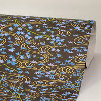 Chiyogami / Botanical - Flusslandschaft Flieder auf schwarz